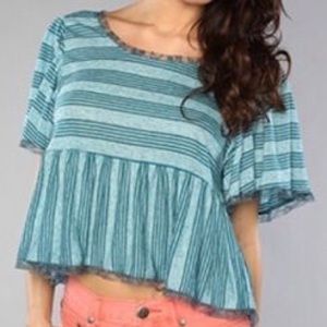 FREE PEOPLE Ruffle Striped Sleeve SMALL